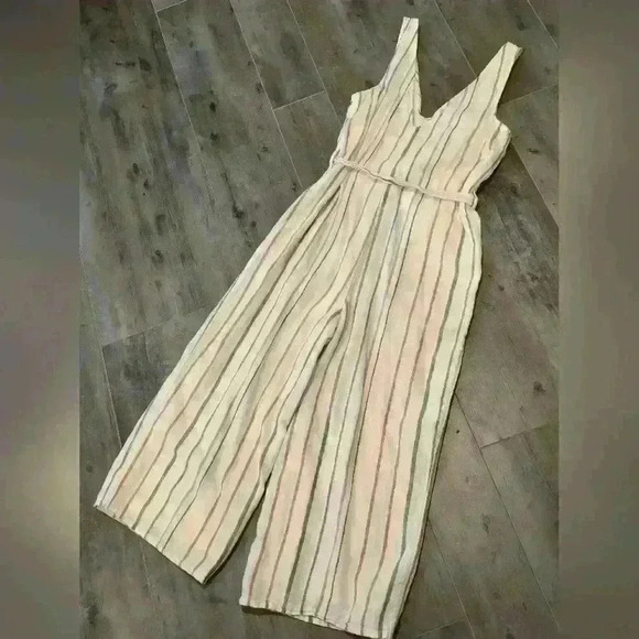 American Eagle Multi Colored Striped Linen Jumpsuit - Picture 13 of 14